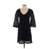 Ella Moss Cocktail Dress - Sweater Dress V-Neck 3/4 Sleeve: Black Dresses - Women's Size X-Small
