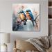 Winston Porter Blue Birds Sitting On Tree Branch I - Animals Bird Floral Canvas Print Canvas, in Blue/Pink/Yellow | 16 H x 16 W x 1 D in | Wayfair