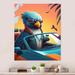 Trinx Blue Bird Wearing Sunglasses in Sportscar - Animals Bird Fashion Wall Art Living Room Metal in Blue/Orange | 32 H x 24 W x 1 D in | Wayfair