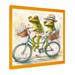 Trinx Green Frogs Riding A Bike - Animal Frog Wall Art Living Room Canvas, Cotton in Gray/Green | 30 H x 30 W x 1 D in | Wayfair