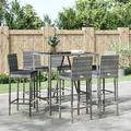 Latitude Run® Patio Bar Set Outdoor Table & Chair Set w/ Cushions Poly Rattan Glass/Wicker/Rattan | 43.3 H x 43.3 W x 27.6 D in | Wayfair