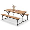 Hokku Designs Dyrell Rectangular 4 - Person 72" L Outdoor Restaurant Picnic Table Plastic/Metal in Brown | 72 W x 31 D in | Wayfair