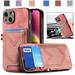Nalacover Case for iPhone 14 Back Card Slots Wallet Case Vintage Denim Pattern PU Leather Magnet Car Mount Cover for iPhone 14 Full Edge Protection Anti-Drop Shockproof Case Pink