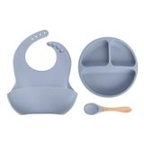 3 Pcs/Set Baby Training Feeding Food Bowl Spoon Bibs Set Anti Slip Silicone Divided Plate Tray Utensil BPA-Free Dishes Tableware for Toddlers Infants Gifts