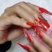 ZYBUXY 24pcs red press on nails Can Be Reused Thicken fake nails Full Diamond Crystal diamond long coffin ballet false nails bubble beads lipstick