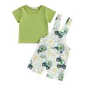 Musuos 2Pcs Baby Girl Boy Casual T-Shirt Tops Cartoon Print Overalls Straps Shorts