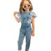 ZRBYWB Toddler Girls Romper Summer Flying Sleeve Jumpsuit Solid Color Jean Denim Zipper Jumpsuit Outwear For Girls Romper Clothes Baby Clothing