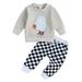 Calsunbaby Kids Toddler Baby Girls Boy Halloween Outfits Long Sleeve Cartoon Sweatshirt and Checkerboard Pants Suit Clothes