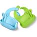 2 Pack Silicone Bibs with Spoon Fork Adjustable Waterproof Bibs Soft Bibs with Food Catcher Pocket