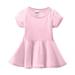 ZRBYWB Summer Girl Clothes Solid Color Crew Neck Short Sleeve A Line Knee Length Dress Casual Home Outing Suitable Baby Clothing