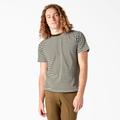 Dickies Men's Skateboarding Striped T-Shirt - Dark Olive/white Stripe Size L (WS069)