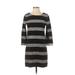 J.Crew Factory Store Casual Dress - Shift Crew Neck 3/4 sleeves: Black Print Dresses - Women's Size X-Small