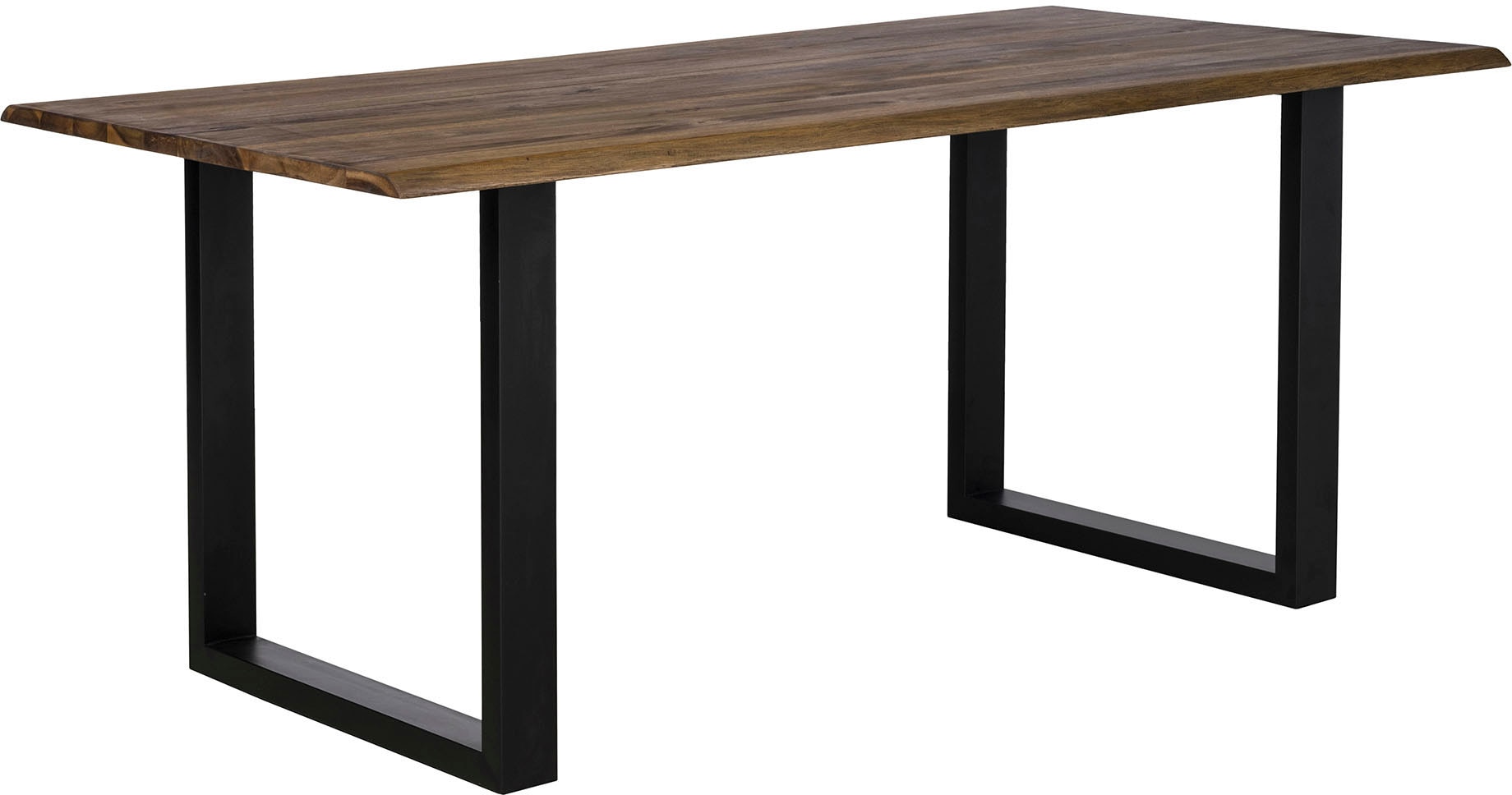 Esstisch SALESFEVER "Design Esstisch für stilvolles Ambiente", braun (nussbaum, schwarz, nussbaum), B:140cm H:75cm T:80cm, Akazie Massivholz, Metall, Tische, mit echter Baumkante