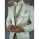 Costume 3 Pièces en Jacquard Blanc pour Homme Veste Slim Fit GlaPants Smokings de Marié de