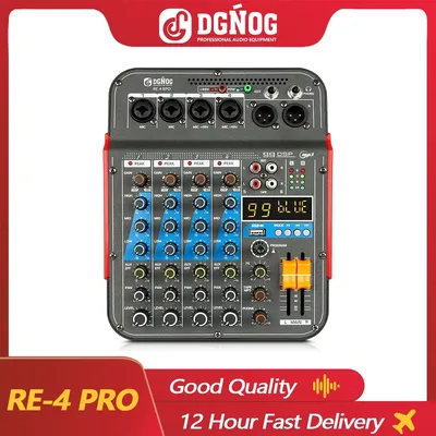DGNOG RE-4 PRO mélangeur de son 6 canaux avec lecture Bluetooth enregistrement USB 99 DSP effet