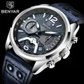 BENYAR-Montre à quartz en cuir pour homme 42mm étanche chronographe sport nouvelle collection