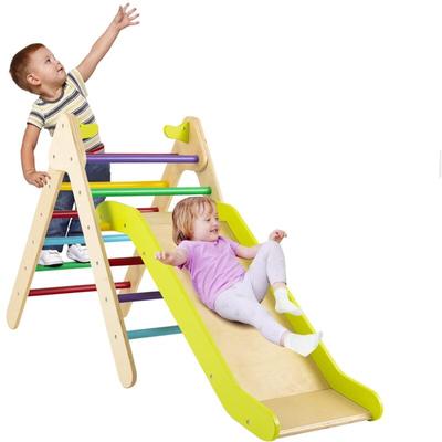 2 in 1 Kletterspielzeug mit verstellbarer Rutsche, Dreieckige Kletterleiter aus Holz, Image