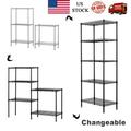 5-Shelf Shelving Unit Multifunction Changeable Assembly Floor Standing Carbon Steel Storage Rack for Kitchen Bathroom Bedroom - Black