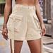 Finelylove Shorts For Women Denim Cycling Shorts Mid Waist Rise Walking Solid Khaki S