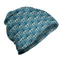 Peacock Unisex Beanie Simplified Floral Like Art Hiking Outdoors Sea Blue Pale Teal by Ambesonne