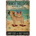 Beach Wall Art Prints French Bulldog Beach Life Sandy Toes Salty Kisses Metal Sign Decor Tin Aluminum Sign Wall Art Funny Metal Poster for Living Room Home Bedroom Garage 12x8 Inch