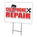 SignMission 12 x 16 in. Cell Phone Repair Yard Sign & Stake Outdoor Plastic Coroplast Window