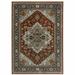 HomeRoots 5 x 8 ft. Blue Beige Gray Gold Green & Rust Red Oriental Power Loom Stain Resistant Rectangle Area Rug with Fringe