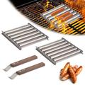 Clearance!Hot Dog Roller Stainless Steel Sausage Roller Holder Bbq Hot Dog Holder With Extra Long Wooden Handle 2Pc