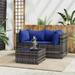 Gecheer 3 Piece Patio Set with Cushions Gray Poly Rattan