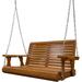 Innovaze 4 Foot Outdoor Wood Porch Swing with Cup Holders Adjustable Hanging Chains and Spring Hooks Brown