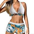 iOPQO swimsuit women Women s 2 Piece Outfits Swimsuit Seft Tie Swimwear Tropical Print Beachwear Set Bikini With Shorts Swimwears Tankinis Set White S