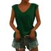 Wendunide 2024 Clearance Sales Tank Top for Women Womens Casual Solid V Neck Short Sleeve Vest T Shirt Loose Fit Tank Tops Womens Tanks Green L