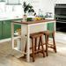 3 piece kitchen island with 2 stools and 2 open shelves, rustic rubberwood dining table set, walnut + cream white