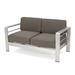 Ebern Designs 56.75" Wide Outdoor Loveseat w/ Cushions Metal in Gray | 24.5 H x 56.75 W x 27.5 D in | Wayfair 75181057E6754344AFE58BE19C6A3078