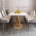 Orren Ellis Mellieha Rectangular White Dining table w/ sintered stone table top Marble/Granite/Metal in Yellow | 29.5 H x 71 W x 35.4 D in | Wayfair