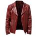 Men s Autumn Winter Long-sleeved Leather Motorcycle Jacket Zipper Coat Long Sleeve Hoodless Outwear & Jackets Red M