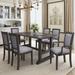 7-Piece Trestle Dining Table Set, Kitchen Table Set with Upholstered Side Chair and Arm Chair, Set of 6, Grey