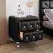 Elegant Style PU Leather Nightstand with 2-Drawers and Crystal Handle, Storage Bedside Table with Metal Legs for Bedroom