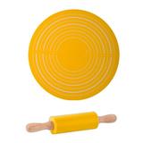 Duixinghas 1 Set Rolling Pin Reusable Food Grade Non-stick Wooden Handle Scale Mark Design Multipurpose No Odor Silicone Kneading Pad with Rolling Pin Set Kitchen Supplies
