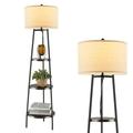 Topbuy Shelf Floor Lamp Corner Floor Lamp w/ 3-tier Shelves & Linen Lampshade Modern Standing Tall Bookshelf Lamp