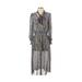 Ann Taylor Casual Dress - Midi Tie Neck Long sleeves: Gray Print Dresses - Women's Size 4 Petite - Print Wash