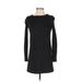 Ann Taylor LOFT Casual Dress - DropWaist Crew Neck Long sleeves: Black Print Dresses - Women's Size 00 Petite