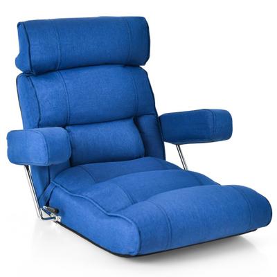 Costway Adjustable Folding Sofa Chair with 6 Position Stepless Back-Blue