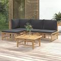 Gecheer 5 Piece Patio Set with Dark Gray Cushions Bamboo