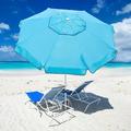 Bilot 7ft Beach Umbrella with Sand Anchor Push Button Tilt and Carry Bag UV 50+ Protection Windproof Portable Patio Umbrella for Garden Beach Outdoor Sky Blue