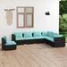 Gecheer 7 Piece Patio Set with Cushions Poly Rattan Black