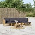 Gecheer 6 Piece Patio Set with Dark Gray Cushions Bamboo