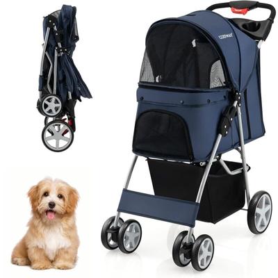 Goplus - Haustierwagen, Klappbarer Katzen- & Hundebuggy mit Korb & Ablage, Verstellbarem Verdeck, Image