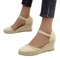 Espadrilles à l'offre elles compensées en lin pour femmes sandales d'été bohème faites à la main