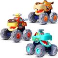 Toy Cars For 1 2 3 Year Old 3 Pack Monster truck Toy Push & Go Crocodile Car Friction Powered Bull Car Pull Back Leopard Car Big Wheel Animal Toy Car Baby Toy Gift For 12 18 Month Boys Girls Toddlers